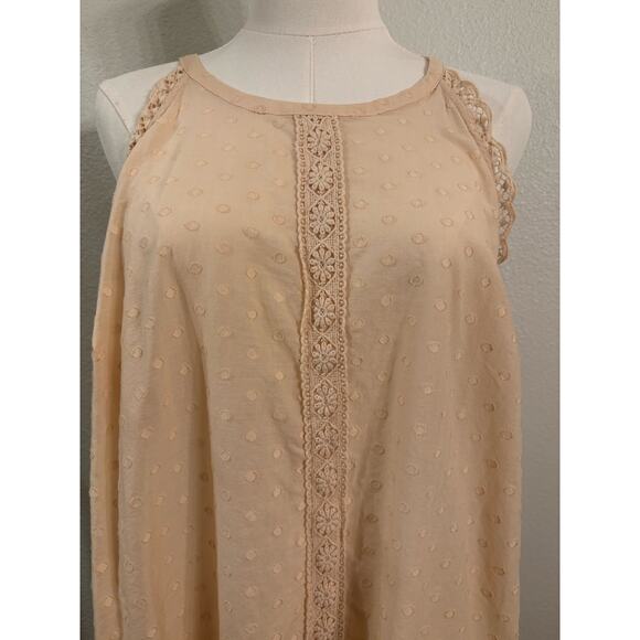 TORRID Blouse Cream Polka Dot Ruffle Crochet Sleeveless Boho Top | Size 1 - Picture 2 of 7